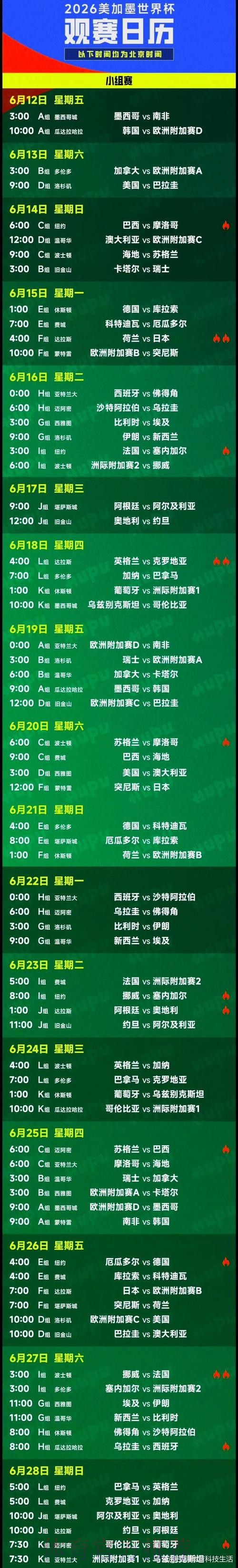 2026世界杯决赛北京时间赛程安排
