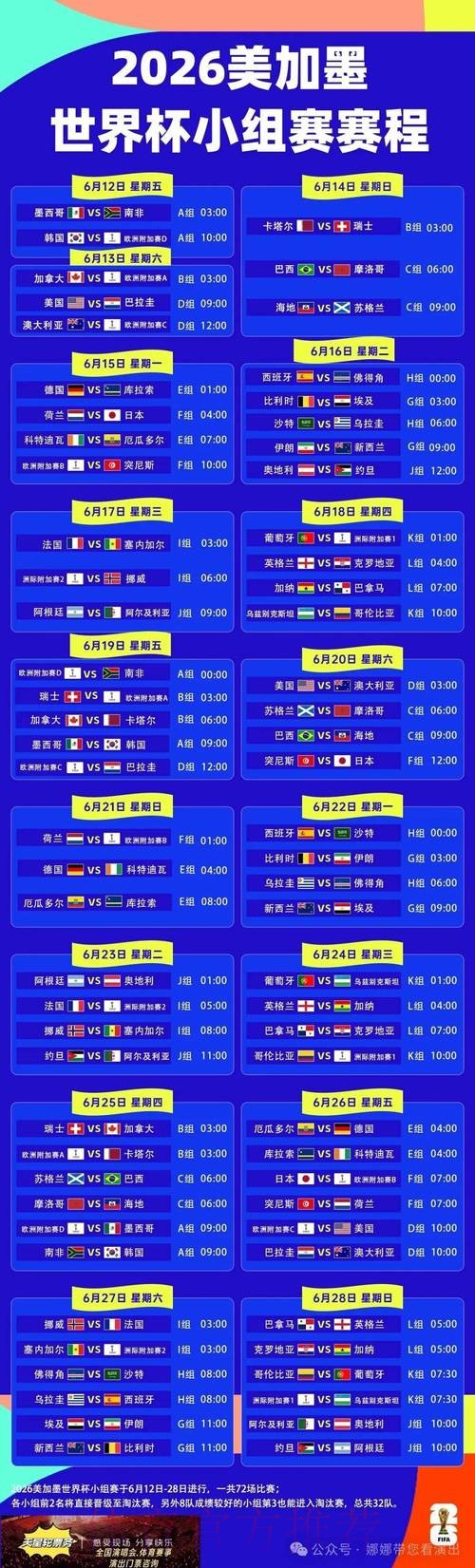 2026世界杯完整赛程中国时间最新时间表免费观看